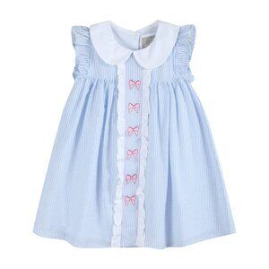 Lil Cactus Blue and Pink Bow Ruffle Seersucker Dress Girls 6-12M NWT